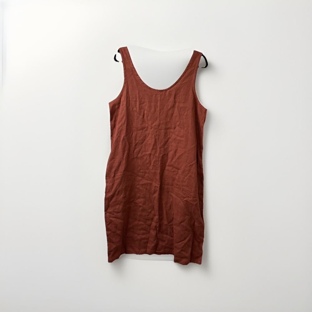 Pillow & Pajamas Rust Linen Shift Dress Natural Fibers Summer Travel Size Large - Picture 5 of 7
